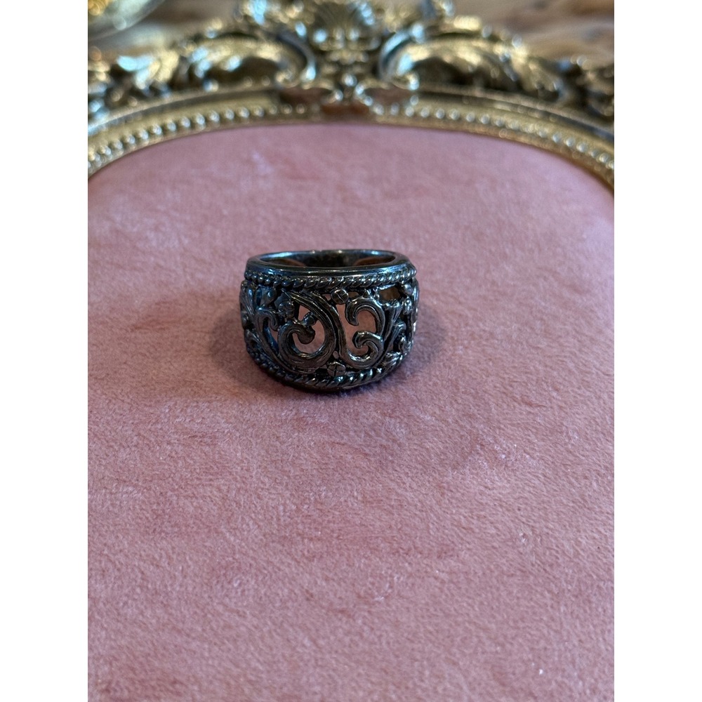 Vintage Sterling Silver Filigree Statement Ring Floral Scrollwork Band 6.5 - Picture 6 of 6